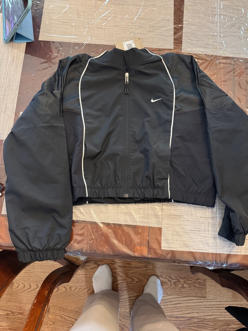 Nike Black Jacket with White Piping Cropped Zip